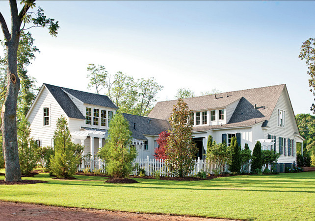 Backyard Design Ideas. This backyard is just perfect! Great design, landscaping and white fence! #Backyard