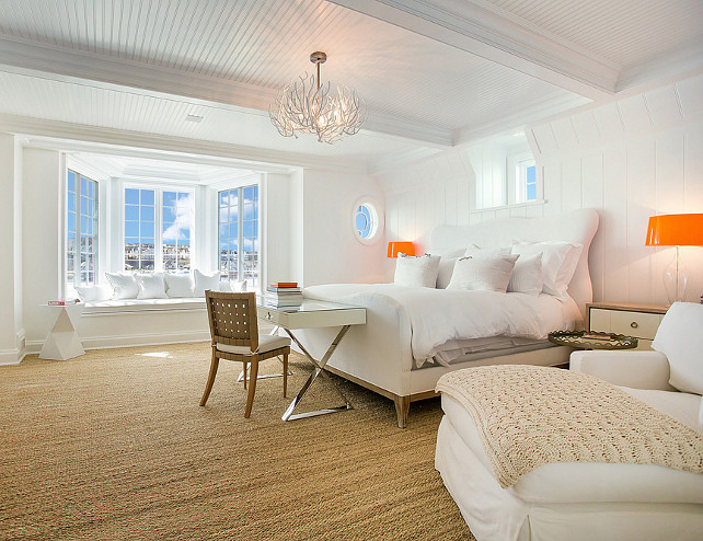 White Interior Design. This is a great example of white decor done right. This white bedroom is very serene and full of personality. White decor with character! #WhiteInteriors #WhiteDecor