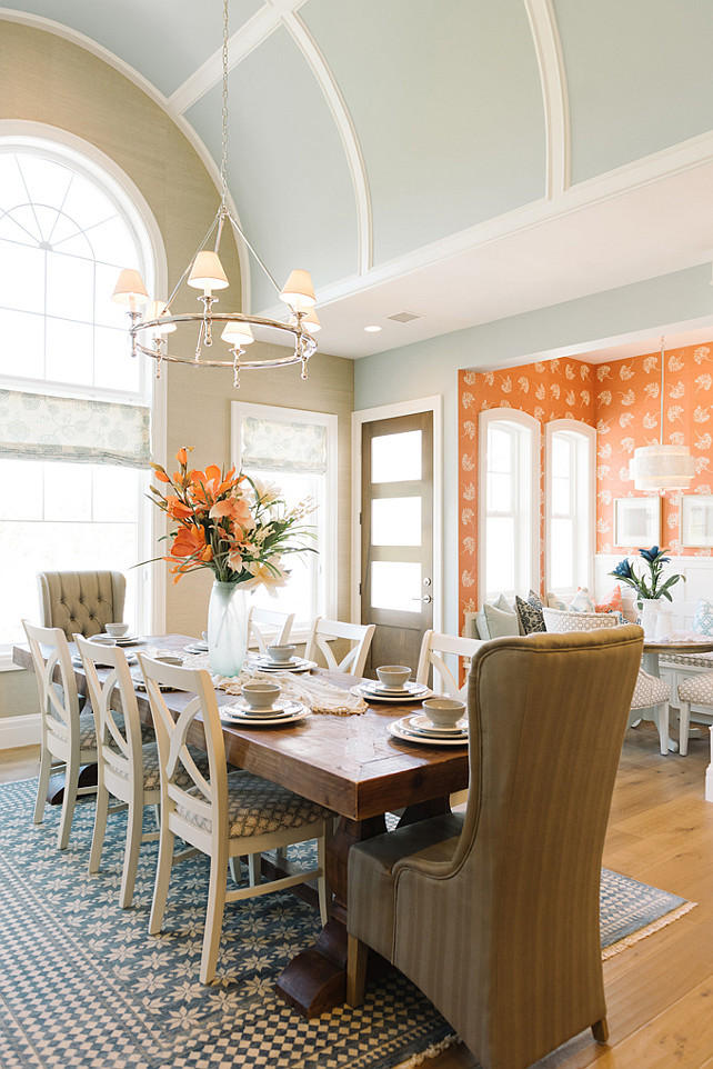 Dining Room. Dining Room Lighting. Dining Room with Classic Ring Chandelier. Classic Ring Chandelier in Polished Nickel with Natural Paper Shades. #DiningRoom #Lighting #ClassicRingChandelierFour Chairs Furniture.