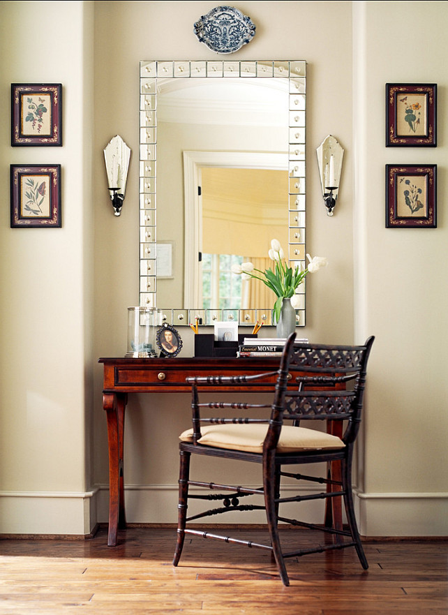 Entryway Decor Ideas. This desk is perfect for an entryway. I would prefer using a stool instead of a chair. #Entryway #EntrywayDecoratingIdeas