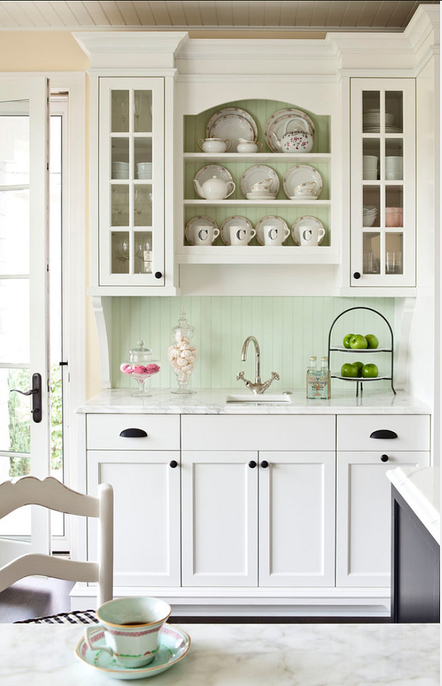 Kitchen Cabinet Ideas. Everyone is looking for ideas for furniture-like kitchen cabinets these days. I love this one in a off-white color. #KitchenCabinet 