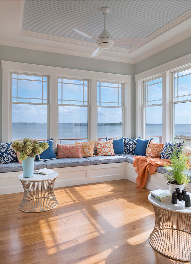 Window seat. Beach house window seat. Beach house window seat ideas. Beach house window seat design. Beach house window seat fabric. Beach house window seat ocean view. #Beachhouse #windowseat Davitt Design Build, Inc. Nat Rea Photography.