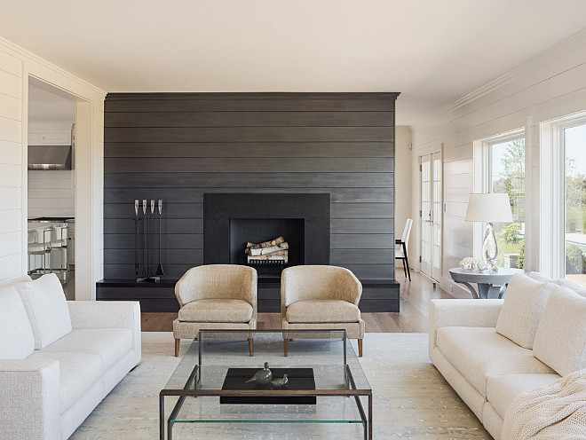 Living Room Shiplap Fireplace Wall. Living room shiplap paneling wall. Living room shiplap paneling wall paint color. Living room with shiplap wall painted in a charcoal gray color. #Livingroom #Shiplap #Fireplace Sophie Metz Design.