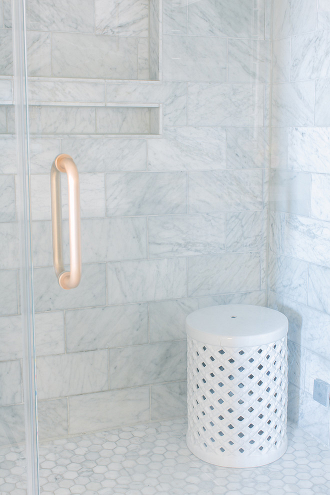 Bathroom Shower Tiling Ideas. Bathroom shower tiles and garden stool. #Bathroom #Tiles #Shower #gardenstool Natalie Clayman Interior Design.