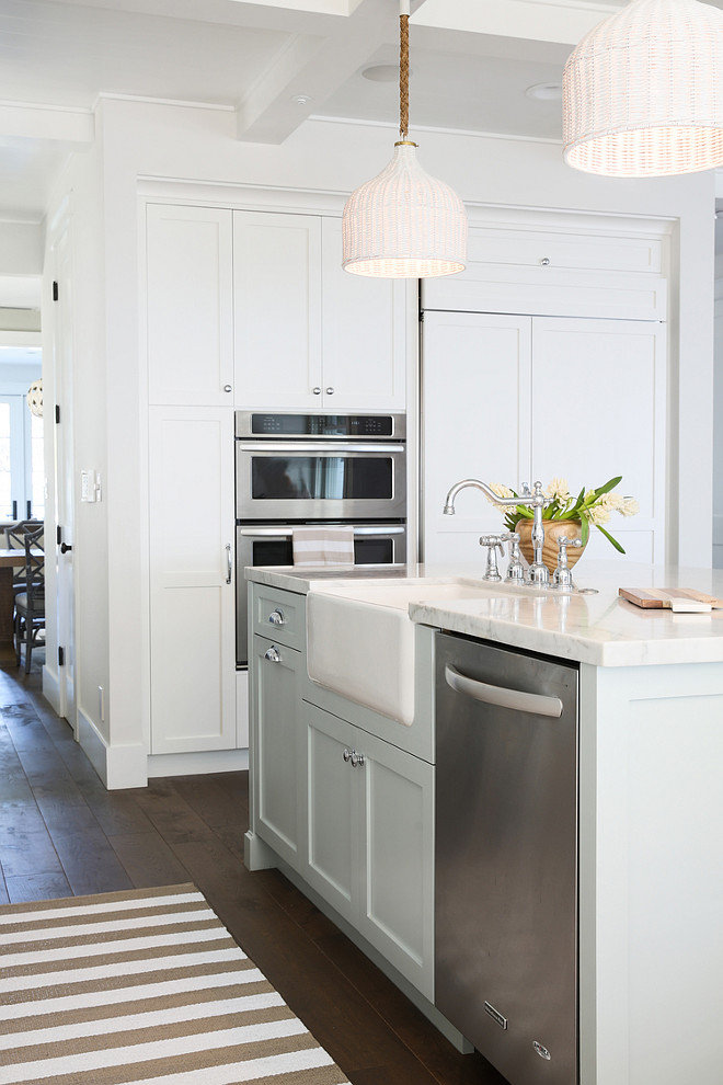 Blue Gray Kitchen Island Paint Color. White kitchen with blue gray kitchen island. #BlueGray #Kitchen #Paintcolor Rita Chan Interiors.