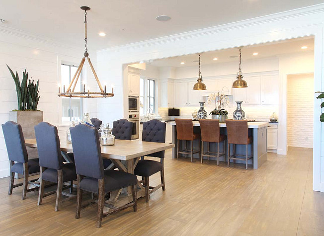 Coastal Kitchen. Coastal Shiplap Kitchen. Coastal Shiplap Kitchen opens to coastal dining room with shiplap walls. #Kitchen #Coastal #CoastalKitchen #Shiplap Graystone Custom Builders.