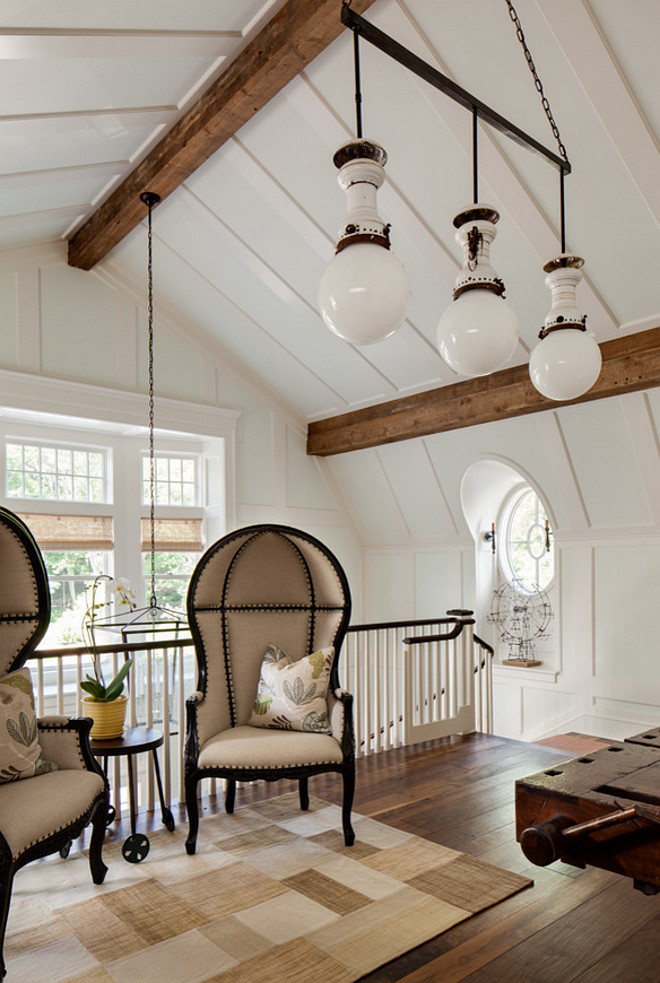 Foyer Ceiling. Vaulted Ceiling. Foyer Vaulted Ceiling. Shingle home foyer with vaulted ceiling and landing area above stairway. #Vaulted #Ceiling #Foyer Wade Weissmann Architecture.