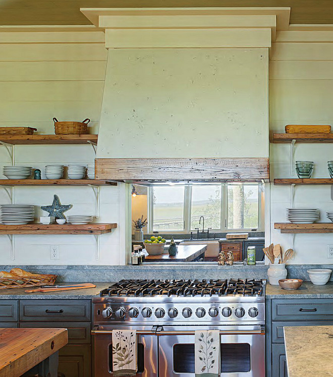 Kitchen Hood Material Ideas. The authenticity of the materials extends to the use of tabby for the large hood above the range. This is an indigenous stucco mix made from oyster shells and lime. #Kitchen #Hood Interiors by Gregory Vaughan, Kelley Designs, Inc. Photos by Atlantic Archives, Inc. 