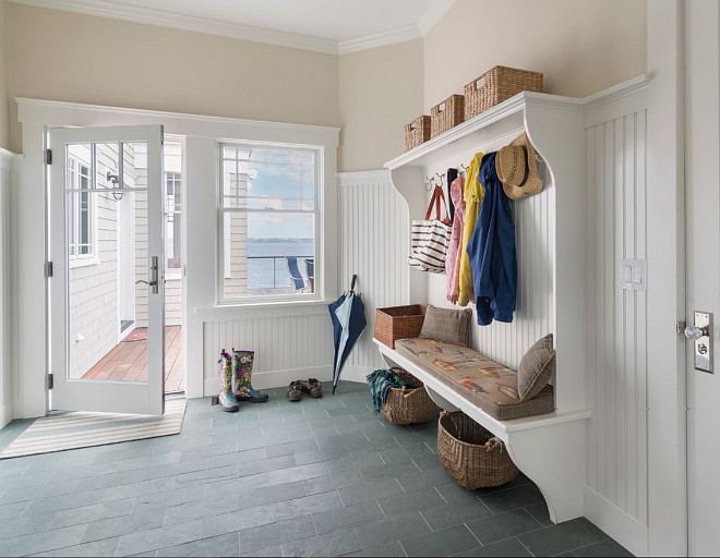 Mud room Flooring. Low maintenance mud room flooring. Low maintenance mud room flooring ideas. Low maintenance mud room tile flooring. Slate Flooring. Slate Tile Mudroom Flooring. Davitt Design Build, Inc. Nat Rea Photography.