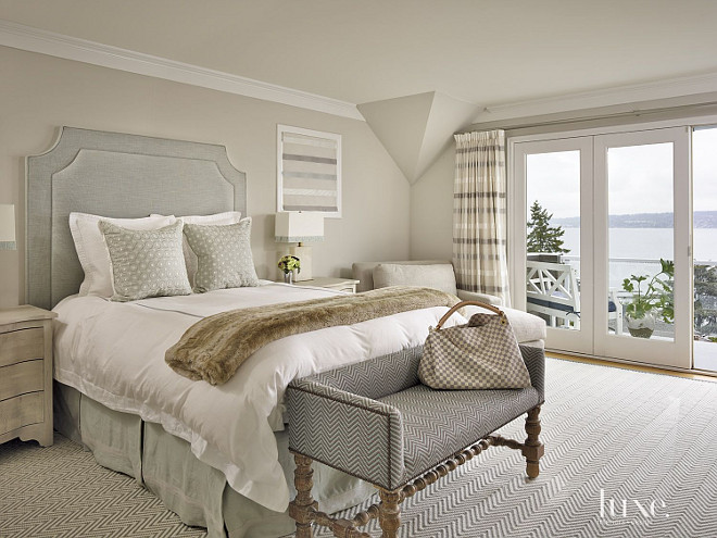 Neutral Bedroom. Neutral Bedroom Paint Color. Soft neutral tones fill the master bedroom, creating a soothing escape. #NeutralBedroom #NeutralBedroomIdeas #PaintColor #NeutralPaintColor GR Interiors.