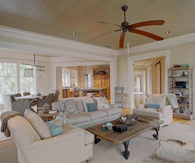 Plank Ceiling Living Room. Wood Plank Ceiling. Graywash Wood Plank Ceiling. Gray wash Wood Plank Ceiling in Living Room. #Wood #Plank #Ceiling #LivingRoom #Graywash Wayne Windham Architect, P.A. Interiors by Gregory Vaughan, Kelley Designs, Inc. Photos by Atlantic Archives, Inc. 
