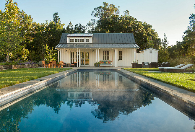 Pool and Pool House. Farmhouse backyard pool and pool house. #pool #PoolHouse #Backyard #Farmhouse Moller Architecture, Inc.