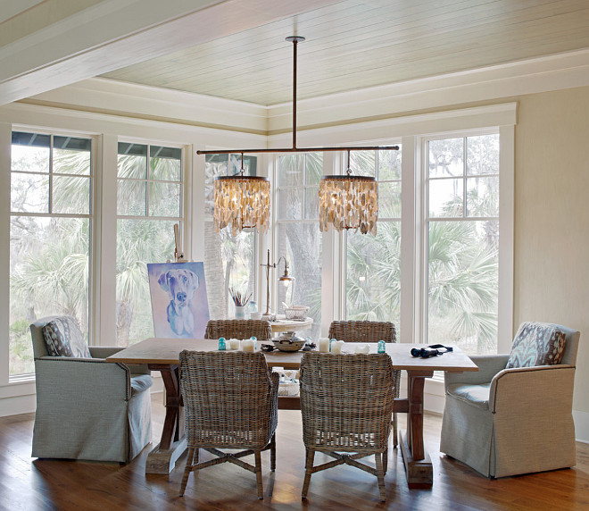 Natural Shell Chandelier. The beach style natural shell pendant chandelier is Lowcountry Originals Wassau Shell Double Drum Chandelier. The price is $3,600.00. #LowcountryOriginals #Lighting #WassauShellDoubleDrumChandelier #Chandelier #NaturalShell #Shell #Lighting Wayne Windham Architect, P.A. Interiors by Gregory Vaughan, Kelley Designs, Inc. Photos by Atlantic Archives, Inc. 