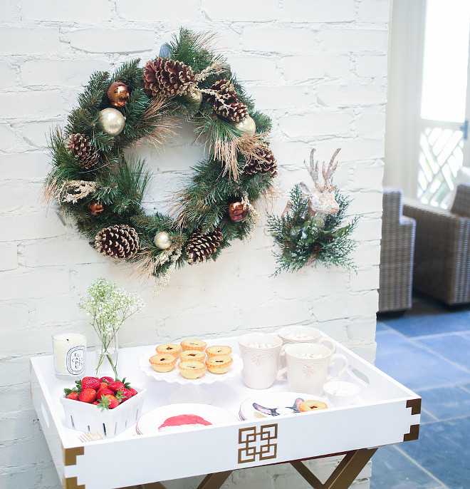 Christmas dessert station. Rather than using your kitchen counter to display dessert, pull out a bar cart or serving tray to make a sweet presentation of all your delicious desserts. You can pull this alongside your dining time or set it up by the fireplace for a warm nightcap! #Christmas Fashionable Hostess.