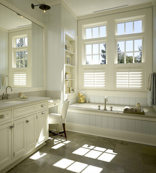 Tongue and groove bathroom. Tongue and groove bathroom wall. Tongue and groove bathroom bathtub. Tongue and groove bathroom Cabinet. Tongue and groove bathroom Bookcase. #Tongueandgroove #bathroom Hickman Design Associates.