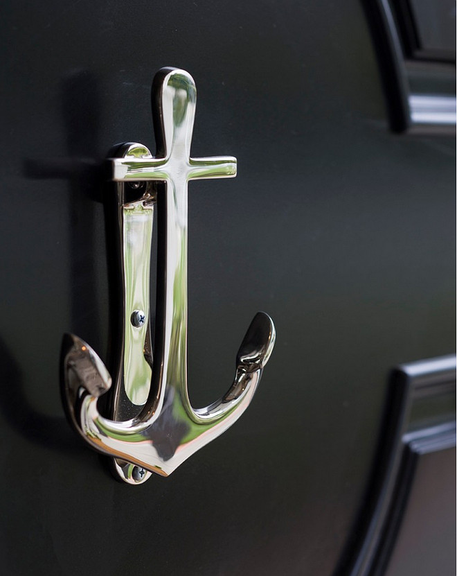 Anchor door knocker. Classic black door with anchor door knocker in polished nickel. #anchor #door #knocker