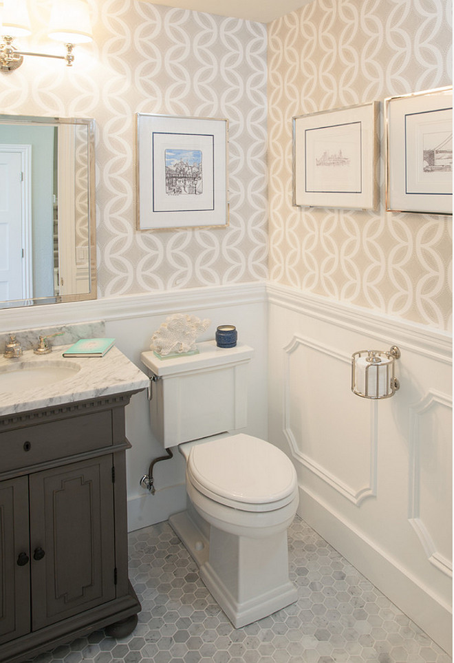 Bathroom Hex Floor. Bathroom Marble Hex Flooring. Bathroom with marble hex flooring ideas. #Bathroom #Marble #HexFlooring AGK Design Studio.