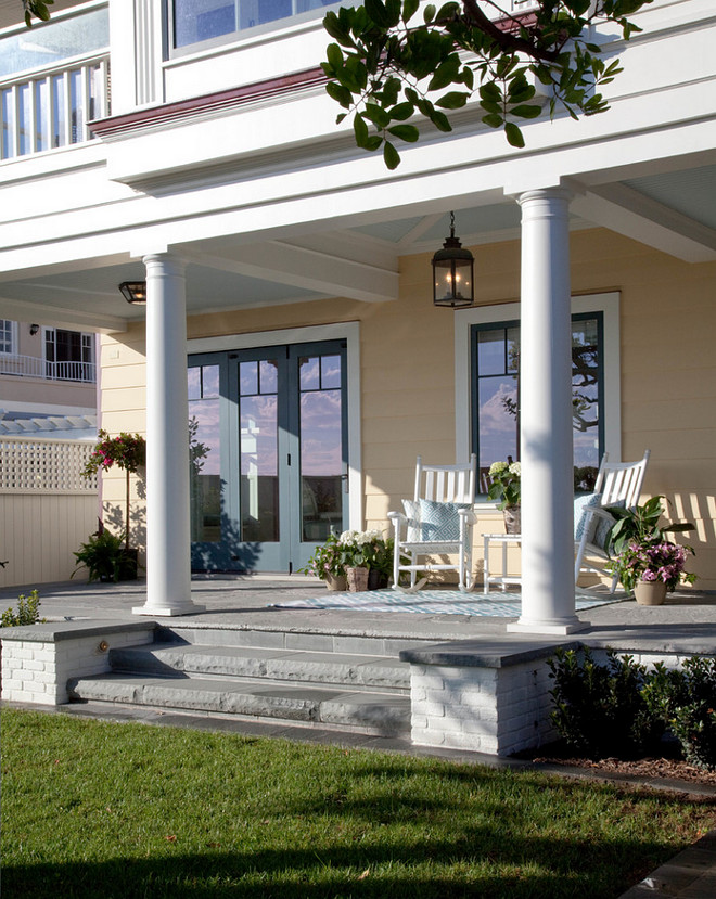 Blue Ceiling Porch. Blue Ceiling Porch Paint Color. The blue paint color used on the porch's ceiling is Benjamin Moore Fantasy Blue 716. #BenjaminMooreFantasyBlue #Blue #Porch #Ceiling #PaintColor