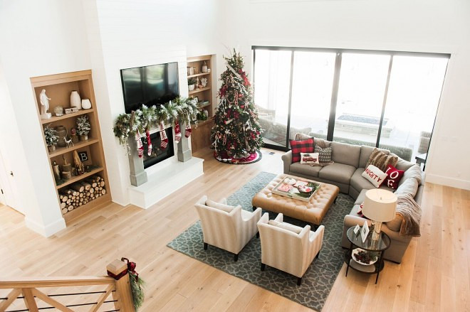 Christmas Living Room. How to decorate a living room with fireplace for Christmas. #LivingRoom #Christmas Gatehouse No.1. Decor by Gatehouse designers Rachel Folkman & Kathryn Calhoun Furniture from Gatehouse no.1 Design by Ashley Winn (@winnlife) and Gatehouse designers Chanelle Anderson & Rachel Folkman Photography by Rebekah Westover 