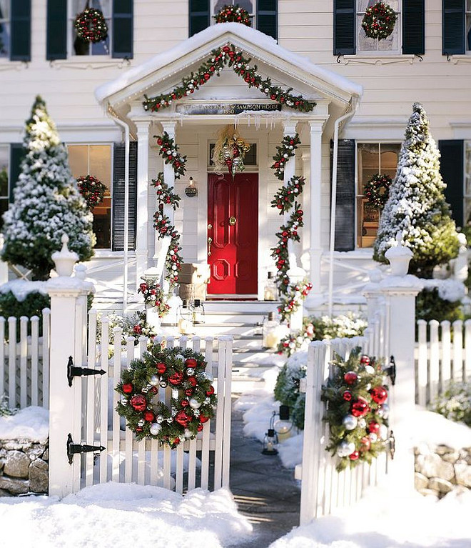 Christmas Outdoor Ornament Pine Wreath and Garland. Via Pottery Barn.