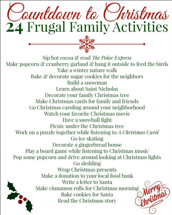 Countdown to Christmas Activities. Fun activities to do before Christmas. Frugal Home School Family.