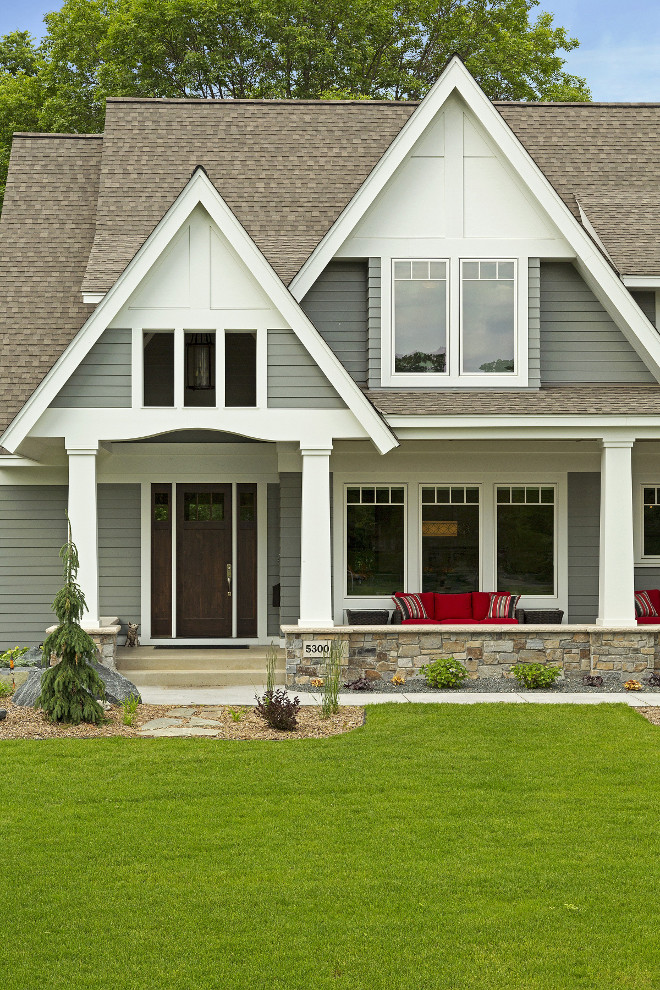 Front Porch and front door ideas. Beautiful home with front porch and custom front door. #Porch #Door Great Neighborhood Homes.