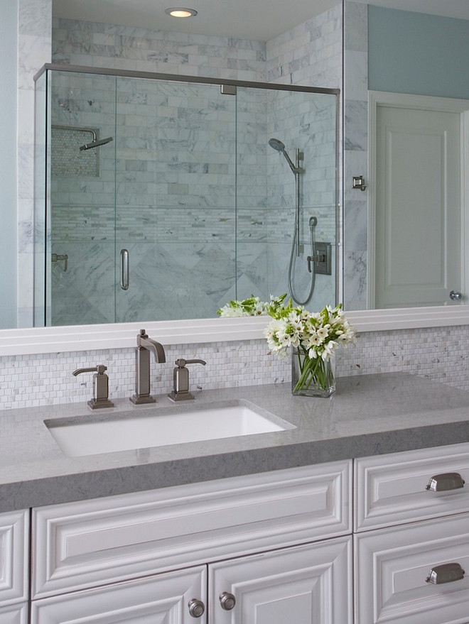 Grey Countertop. Bathroom with grey countertop. Bathroom grey countertop ideas. #Bathroom #GreyCountertop AGK Design Studio.