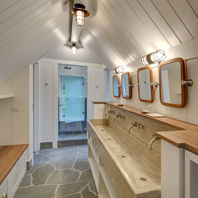 Kids Bathroom Sink with Concrete Sink and several wall mount faucets. Colby Construction.