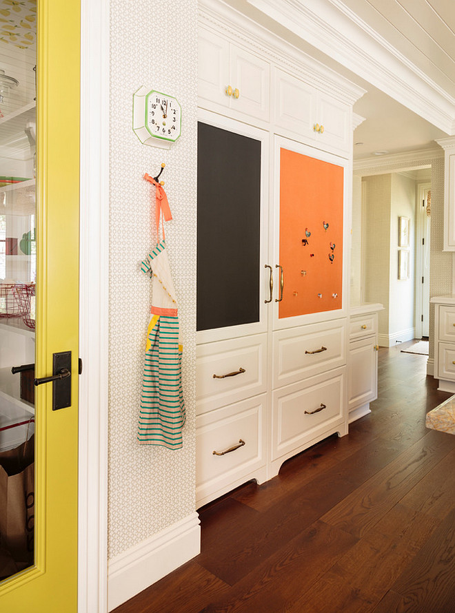 Kitchen Fridge. Kitchen Fridge Door. Kitchen Fridge Ideas. Kitchen Fridge with chalkboard and magnetic fabric board. Kitchen Fridge Ideas.