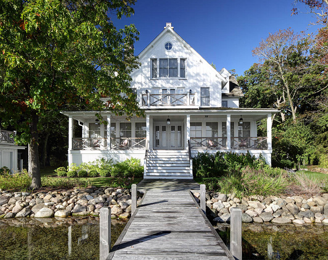 Lake Cottage. White Exterior Lake Cottage. Colby Construction.