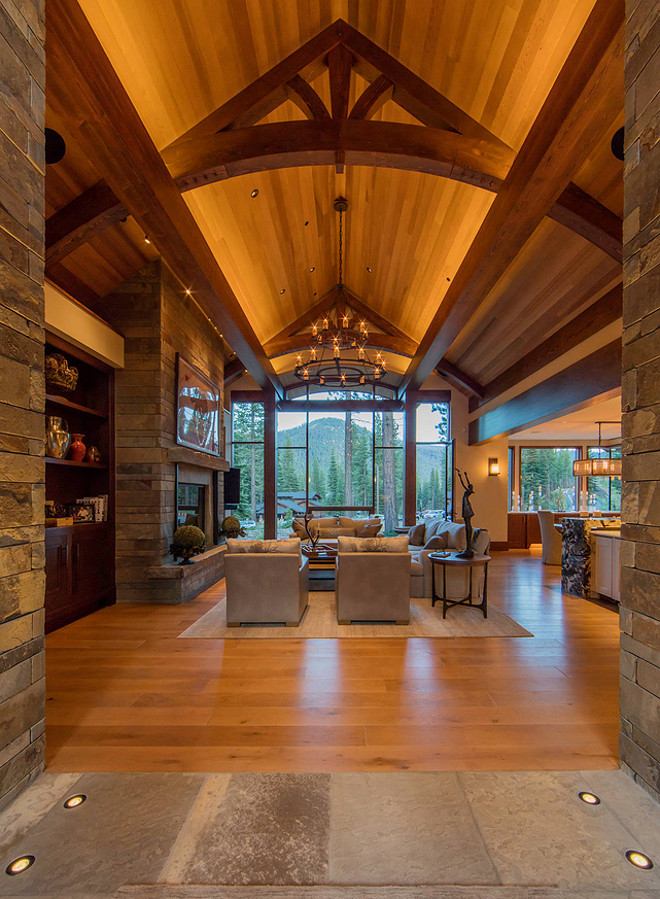 Rustic home with reclaimed wide plank white oak floors. Rustic ski home with reclaimed wide plank white oak fooring. #Rustic #Home #reclaimed #wideplank #whiteoak #flooring Kelly & Stone Architects.