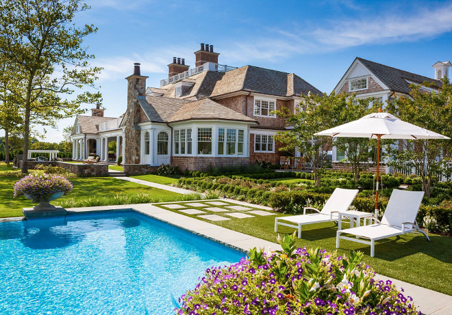 Shingle home pool backyard. Kean Development.