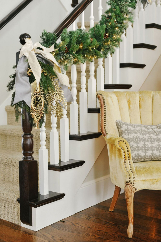 Staircase Christmas Decor. Staircase Railing Christmas Decor. Stairway Christmas Decorating Ideas. #StaircaseChristmas #StairwayChristmas #ChristmasDecor #Christmas Gatehouse No.1.