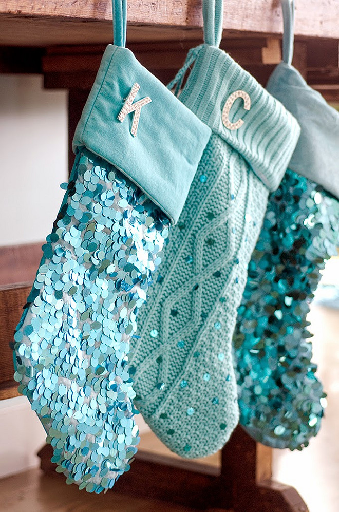 Turquoise Christmas Stockings. Mantel with Turquoise Christmas Stockings. #Turquoise #Christmas #Stockings. #TurquoiseChristmas #Stockings Kristina Crestin.