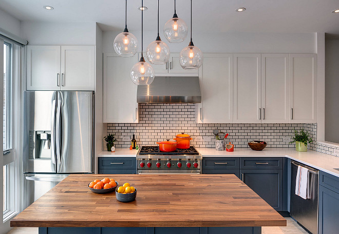 Two Toned Blue and White Kitchen Paint Color. Deep Space by Benjamin Moore Barker Freeman Design Office Architects pllc