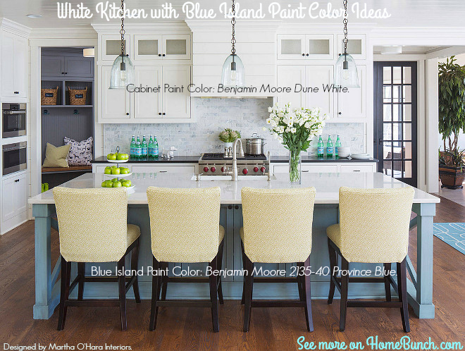 White Kitchen with Blue Island Paint Color Ideas. White Kitchen with Blue Island Paint Color. White Kitchen with Blue Island Paint Colors. #WhiteKitchen #BlueIsland #PaintColor