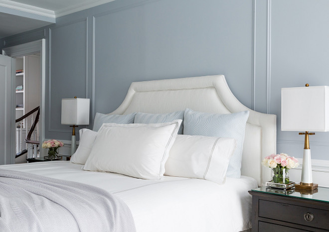 White headboard. Gray bedroom with white headboard. Master bedroom with gray walls and white headboard. #White #Headboard #Bedroom Chango & Co. Photo by Ball & Albanese.