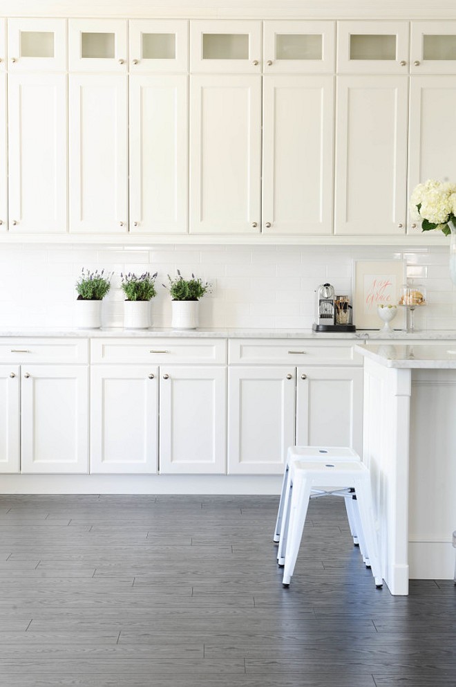 White kitchen painted in Simply White OC-117 Benjamin Moore. Monika Hibbs.