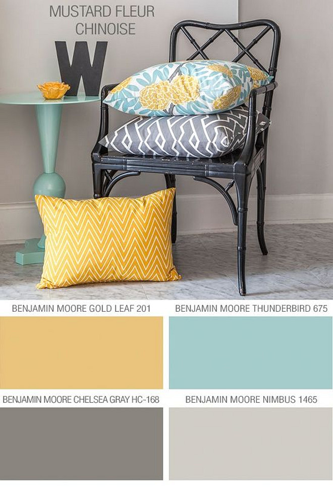 Beach House Color Palette. Transitional Beach House Color Palette. Benjamin Moore Gold Leaf 201. Benjamin Moore Thunderbird 675. Benjamin Moore Chelsea Gray HC-168. Benjamin Moore Nimbus 1465. #beachHouse #ColorPalette #PaintColors #BenjaminMoorePaintColors Via Cute Decor.