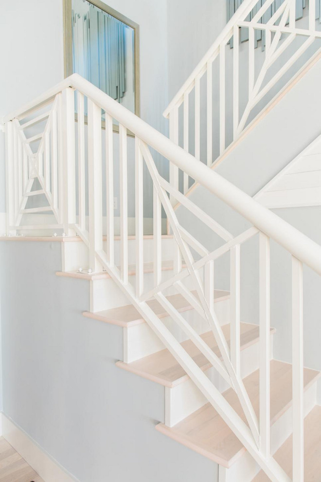Staicase Geometric Railing. Made from welded steel and then powder coated in the same color used for the trims throughout the home, the geometric staircase railing is one of the most striking architectural details in the house. 