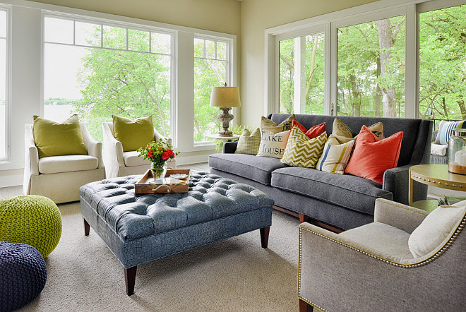 Living room. Lake House Living room. Lake House Living room Sofa. Lake House Living room Chairs. Lake House Living room Pouff. Lake House Living room Color. Lake House Living room color scheme. #LakeHouse #Livingroom Studio M Interiors.