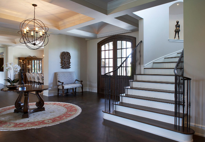 Restoration Hardware Ash. Restoration Hardware Ash. Front door is Mahogany with a rich espresso stain, and was manufactured by Marvin Windows and Doors. These floors are character grade white oak with an espresso stain. #RestorationHardwareAsh L. Cramer Builders + Remodelers.