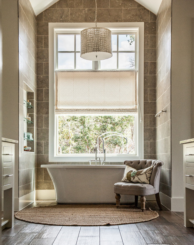 Freestanding Bath Nook. Separate bathroom nook with freestanding bath. Freestanding Bath Nook with floor to ceiling tiles. Freestanding Bath Nook. #FreestandingBathNook #BathroomNook Geschke Group Architecture.