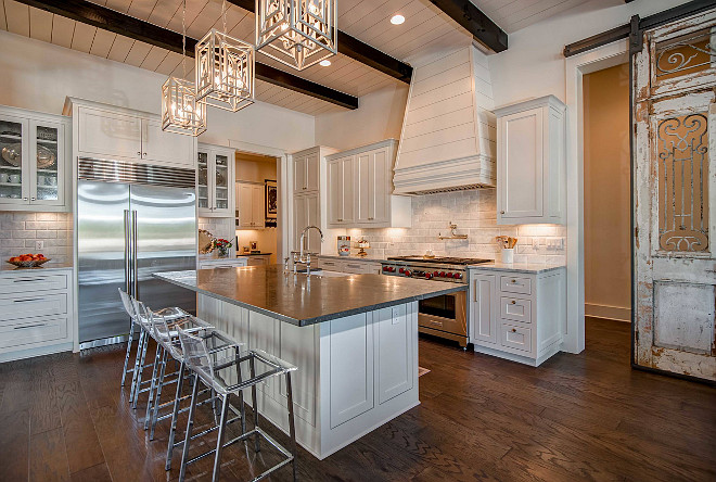 Shiplap Farmhouse kitchen. Siplap Farmhouse kitchen walls. Siplap Farmhouse kitchen hood. Siplap Farmhouse kitchen ceiling. Siplap Farmhouse kitchen with savage barn door. #SiplapFarmhousekitchen #Siplap #Farmhousekitchen Geschke Group Architecture.