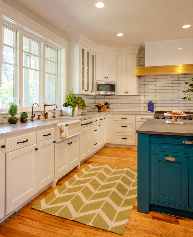 Kitchen Farmhouse Sink with Brass Faucet. Farmhouse Sink with Brass Faucet. Farmhouse Sink with Brass Faucet Ideas. Farmhouse Sink with Brass Faucet. Brass faucet is by Waterstone Faucets. #FarmhouseSink #BrassFaucet Garrison Hullinger Interior Design Inc