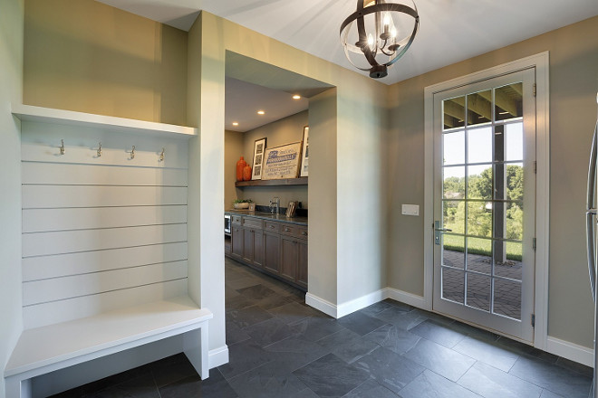 Basement Walk-out Foyer. Basement Walk-out Foyer Ideas. Basement Walk-out Foyer with Slate Flooring. #BasementWalkout #Foyer