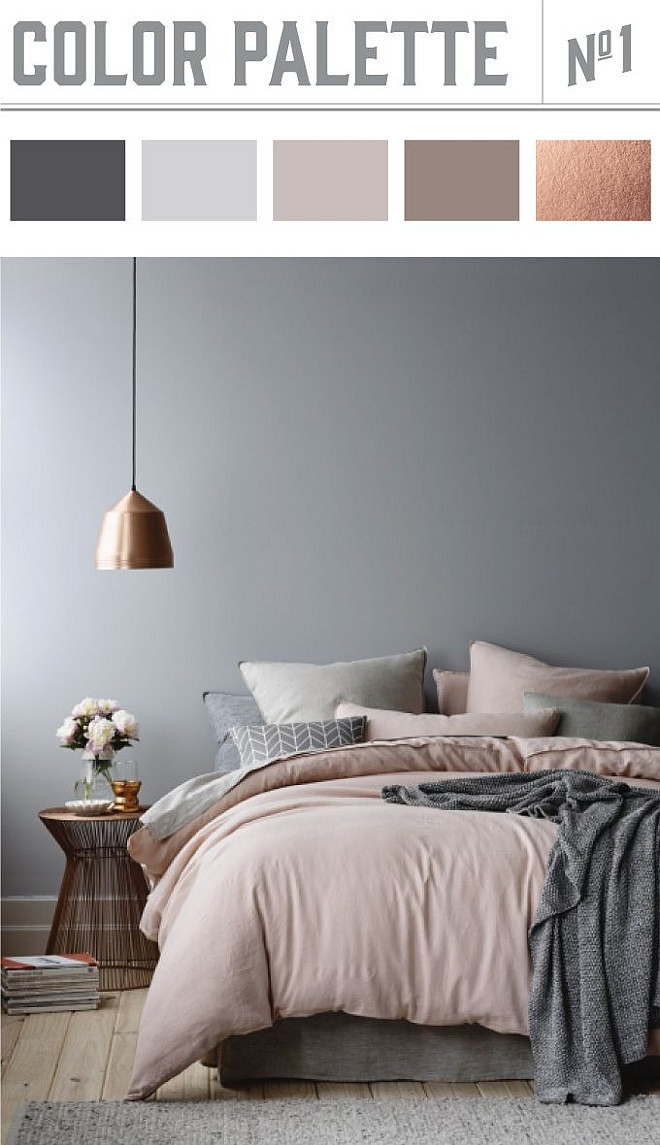 Bedroom Color Palette. Copper and muted colors in bedroom results in a winner color palette. #Bedroom #Colorpalette #mutedcolors Wiley Valentine
