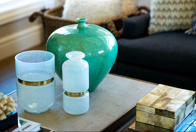 Coffee Table vase decor ideas. Coffee table decorating ideas. Coffee table with turquoise vase. #CoffeeTable #Vase #Decor