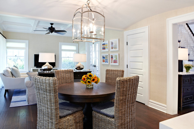 Dining room and living room open floor plan ideas. The dining area features a Small Arch Top Lantern from Circa Lighting. Dining room opens to living room in this open floor plan home. #diningroom #livingroom #openfloorplan Chango & Co.