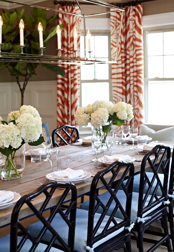 Dining room with faux bamboo chairs. The faux bamboo dining chairs are Dayna Side Chairs by Ballard Designs. #FauxBambooChairs #Diningroom #DaynaSideChairs